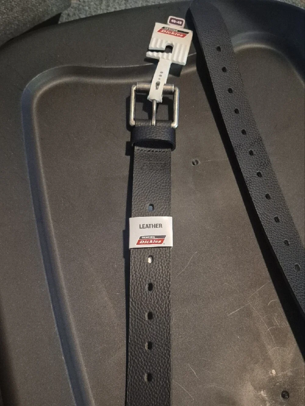 Dickies Black Textured Leather Men's Belt with Silver Buckle